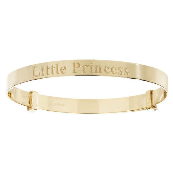 Baby Girls Little Princess 9ct Yellow Gold Expandable Bangle