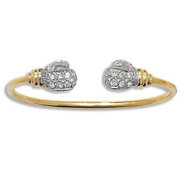 Babies CZ Set Boxing Glove Bangle in 9ct Yellow Gold