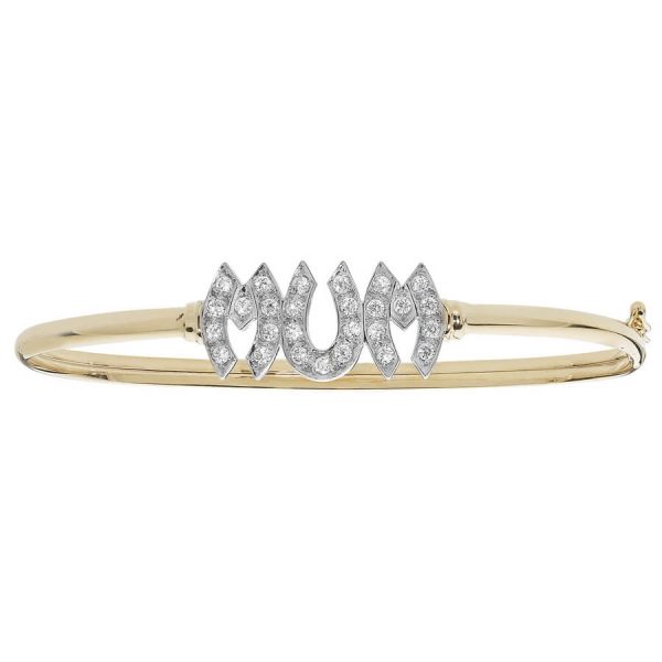 Ladies MUM Bangle Set with CZs in 9ct Yellow Gold