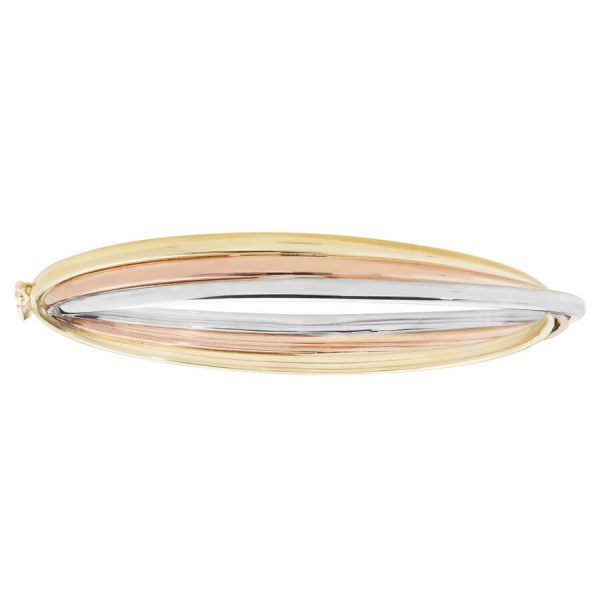 Ladies Hinged Tri 9ct Gold Bangle