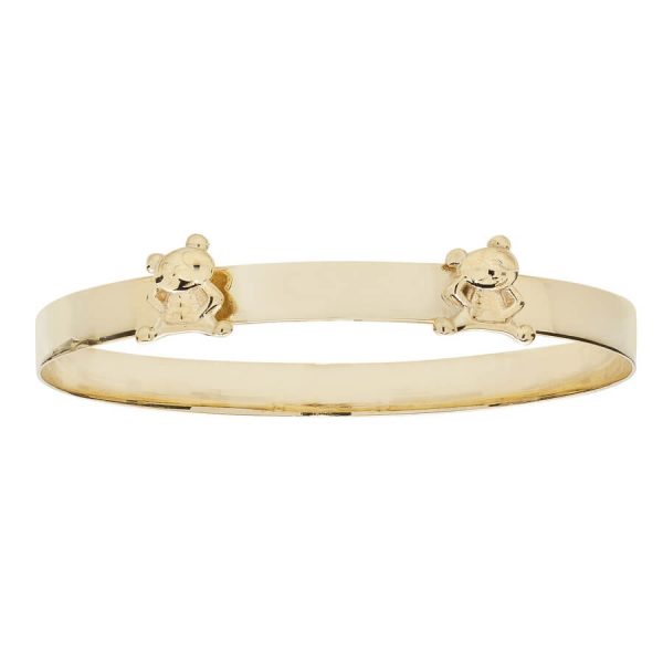 Babies 4mm Expandable Bangle in 9ct Yellow Gold with Teddy Bear Adornment