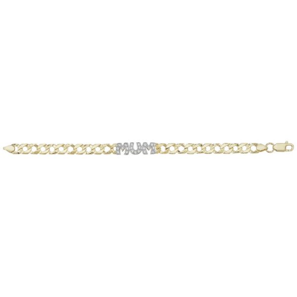 Ladies CZ Set MUM Bracelet in 9ct Yellow Gold