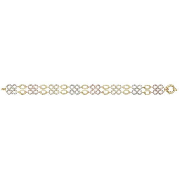 Ladies Fancy Link 7.5inch Bracelet in Tri Gold