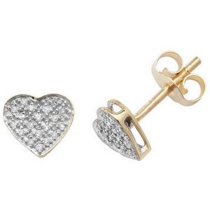 Diamond Set Heart Shaped Stud Earrings in 9ct Yellow Gold (0.10ct)