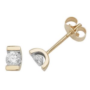Solitaire Round Diamond Stud Earrings in 9ct Yellow Gold (0.33ct)