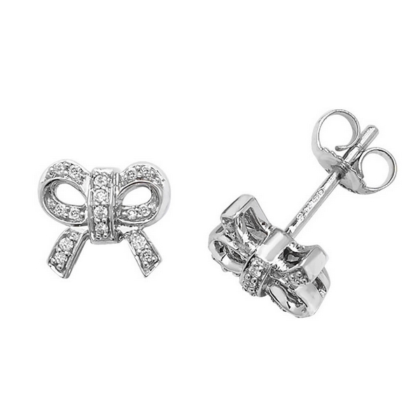Diamond Set Bow Shaped Stud Earrings In 9ct White Gold 0 10ct Diamond Set Bow Shaped Stud Earrings In 9ct White Gold 0 10ct