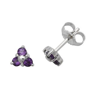 Amethyst Three Stone Stud Earrings in 9ct White Gold
