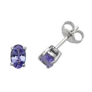 Solitaire Oval Tanzanite Stud Earrings in 9ct White Gold