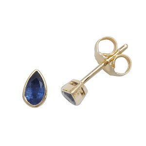 Rubover Pear Shaped Sapphire Stud Earrings in 9ct Yellow Gold