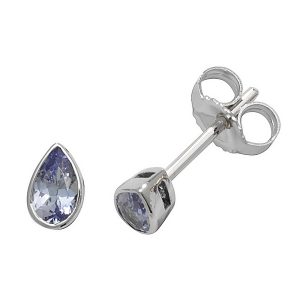 Rubover Pear Shaped Tanzanite Stud Earrings in 9ct White Gold