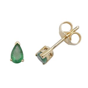 Claw Set Pear Shaped Emerald Stud Earrings in 9ct Yellow Gold