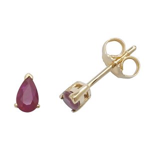 Claw Set Pear Shaped Ruby Stud Earrings in 9ct Yellow Gold