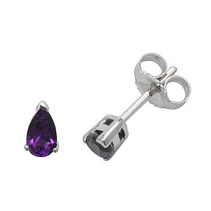 Claw Set Pear Shaped Amethyst Stud Earrings in 9ct White Gold