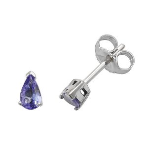 Claw Set Pear Shaped Tanzanite Stud Earrings in 9ct White Gold