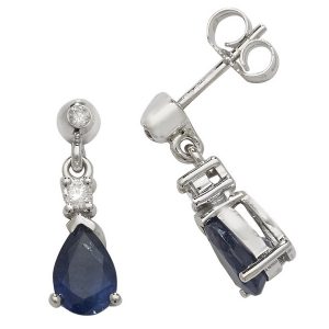 Pear Shaped Sapphire Drop Earrings in 9ct White Gold