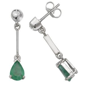 Various Pear Shaped Emerald Long Drop Earrings in 9ct White Gold