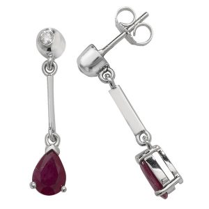 Various Pear Shaped Ruby Long Drop Earrings in 9ct White Gold
