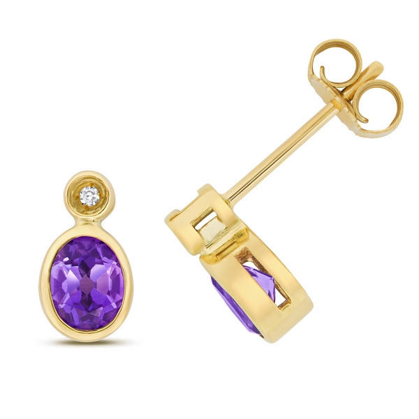 Diamond And Oval Shaped Amethyst Stud Earrings In 9ct Yellow Gold Diamond And Oval Shaped Amethyst Stud Earrings In 9ct Yellow Gold 1