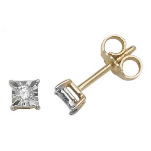 Diamond Illusion Set Square Shaped Stud Earrings in 9ct Yellow Gold (0.10ct)
