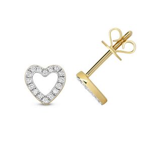 Diamond Set Open Heart Shaped Stud Earrings in 9ct Yellow Gold (0.12ct)