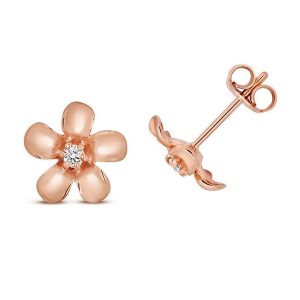 Diamond set Daisy Design Stud Earrings in 9ct Red Gold (0.05ct)