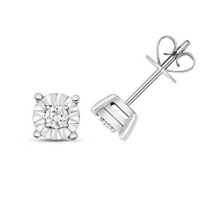Diamond Illusion Set Round Shaped Stud Earrings in 9ct White Gold (0.10ct)