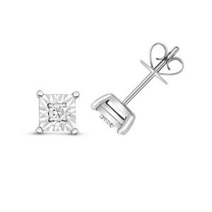Diamond Illusion Set Square Shaped Stud Earrings in 9ct White Gold (0.10ct)