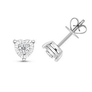 Diamond Illusion Set Heart Shaped Stud Earrings in 9ct White Gold (0.10ct)