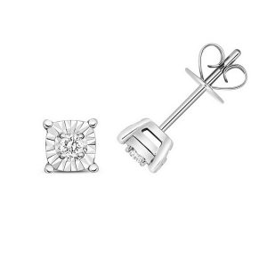 Diamond Illusion Set Cushion Shaped Stud Earrings in 9ct White Gold (0.10ct)