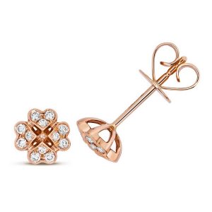 Diamond Set Clover Leaf Design Stud Earrings in 18ct Red Gold (0.18ct)