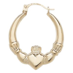 9ct Yellow Gold Claddagh Design Creole Earrings