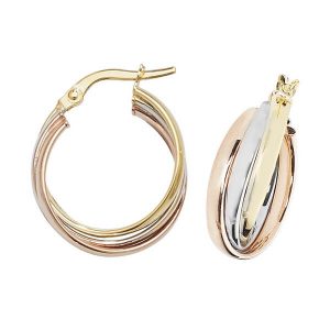 Tri-Colored Round 9ct Gold 15mm Hoop Earrings