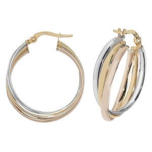 Tri-Colored Round 9ct Gold 20mm Hoop Earrings