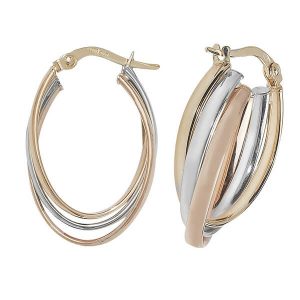 Tri-Colored Oval 9ct Gold Hoop Earrings