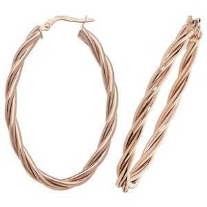 9ct Red Gold Oval Twist Design Hoop Earrings