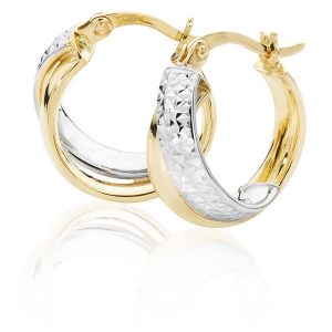 Two Tone Gold Diamond Cut Hoop Earrings (12, 18, 18mm)