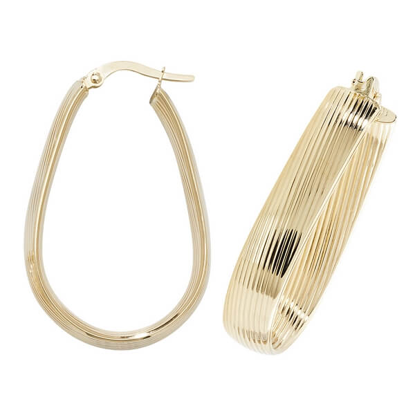 Contemporary 9ct Yellow Gold Oval Hoop Earrings Hockley Jewellers