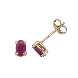 Solitaire Oval Ruby Set Stud Earrings in 9ct Yellow Gold
