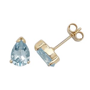 Solitaire Pear Shaped Blue Topaz Earrings in 9ct Yellow Gold