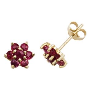 Daisy Style Ruby Stud Earrings in 9ct Yellow Gold