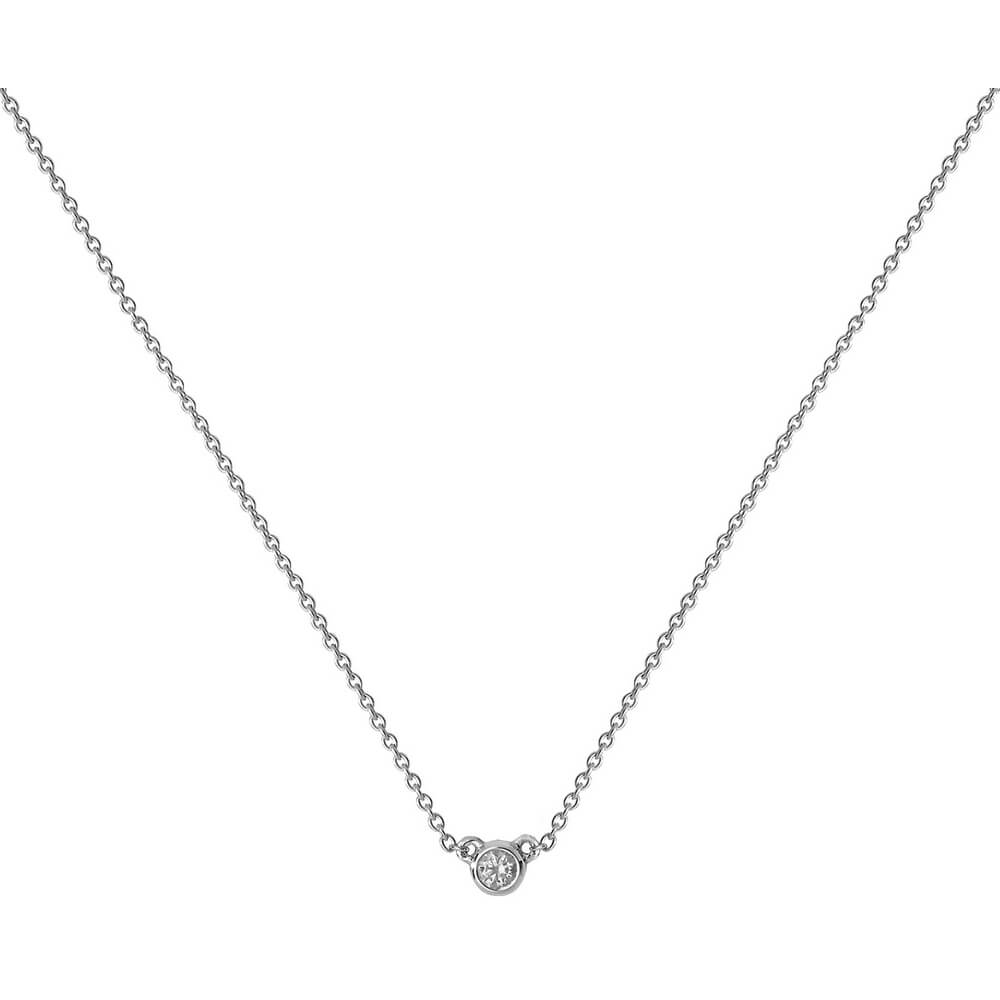 Solitaire Bezel Set Diamond Necklace in 18ct White Gold (0.09ct ...