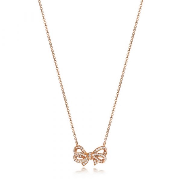 Diamond Set Bow Design Necklace in 18ct Red Gold (0.30ct)