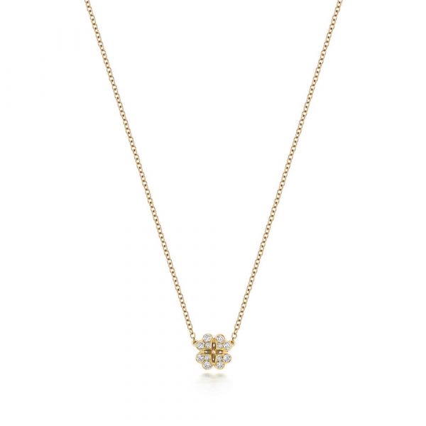 Clover Motif Diamond Necklace in 18ct Yellow Gold (0.17ct)