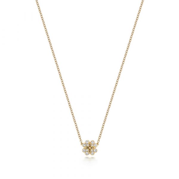 Clover Motif Diamond Necklace in 18ct Yellow Gold (0.17ct)