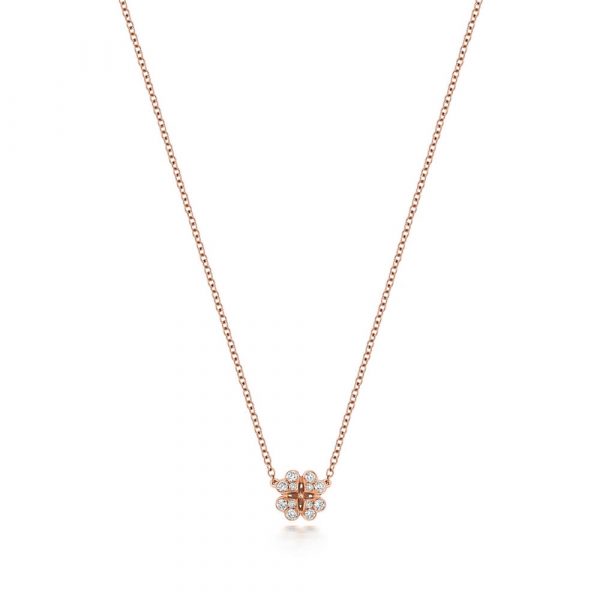 Clover Motif Diamond Necklace in 18ct Red Gold (0.17ct)