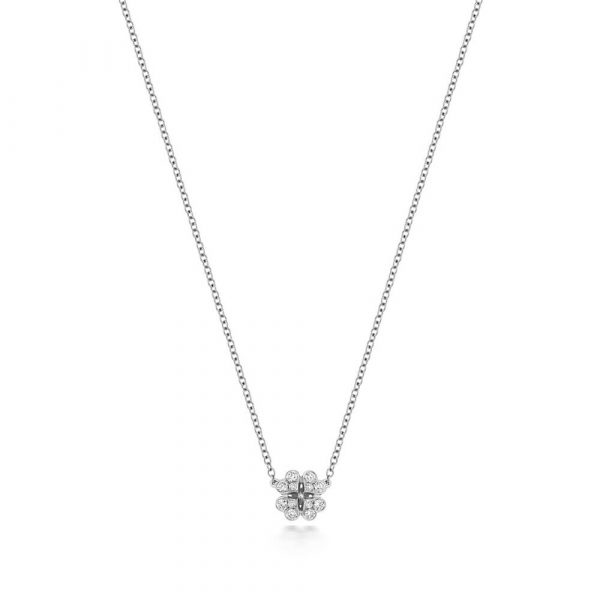 Clover Motif Diamond Necklace in 18ct White Gold (0.17ct)