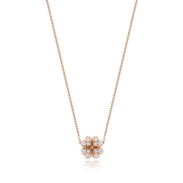 Large Clover Motif Diamond Necklace in 18ct Red Gold (0.51ct)