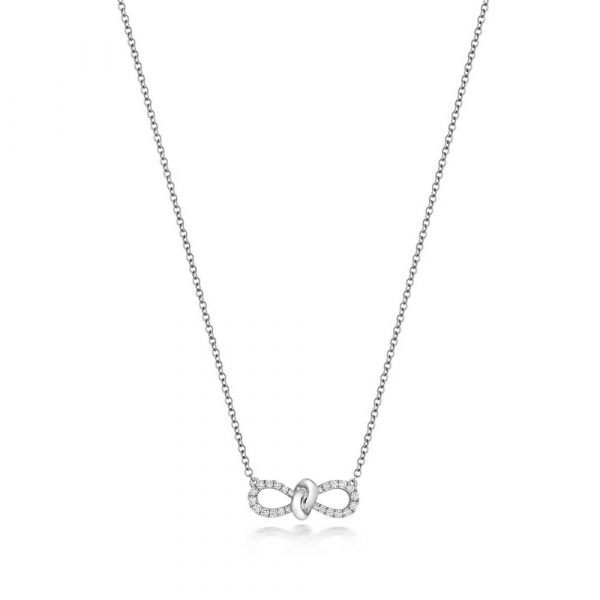 Bow Motif Diamond Necklace 18ct White Gold (0.19ct)