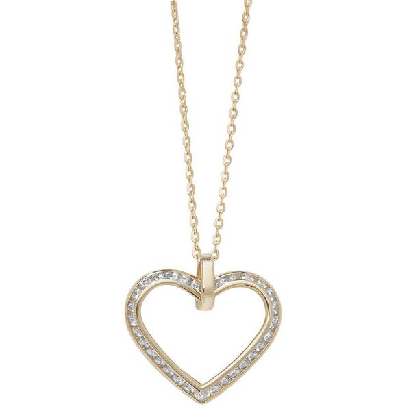Cubic Zirconia set 18 inch 9ct Yellow Gold Heart Necklace