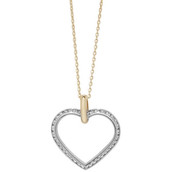 Cubic Zirconia set 18 inch 9ct Yellow and White Gold Heart Necklace